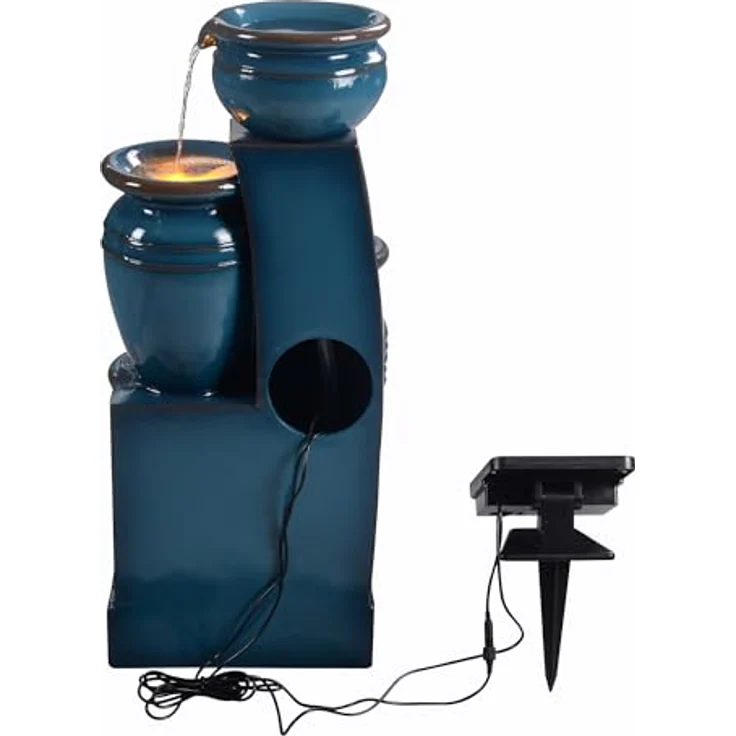 Teamson Home Gartenbrunnen Solarbrunnen in Schalenform Polyresin blau H73 cm – Bild 9
