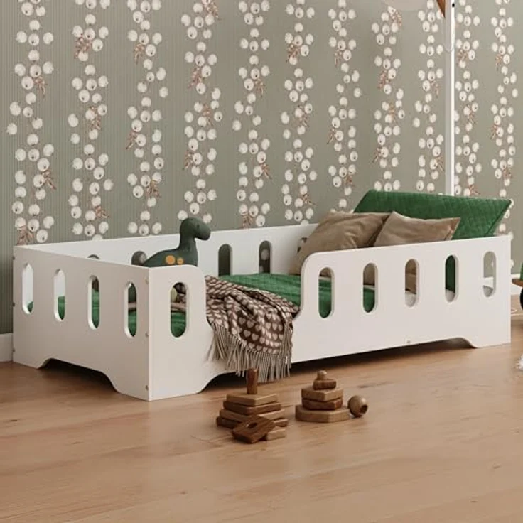 smartwood Kinderbett Bodenbett 90x200 mit Rausfallschutz & Lattenrost - Weiß - Kinder Montessori Bett TILA 2L mit glatten Kanten - Betten für schnelle Montage - Bis 230 kg belastbar – Bild 2
