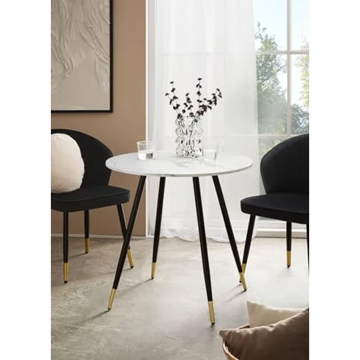 Esstisch Marmor-Optik Weiß 75x75x76cm Metallbeine Modern Rund – Bild 4