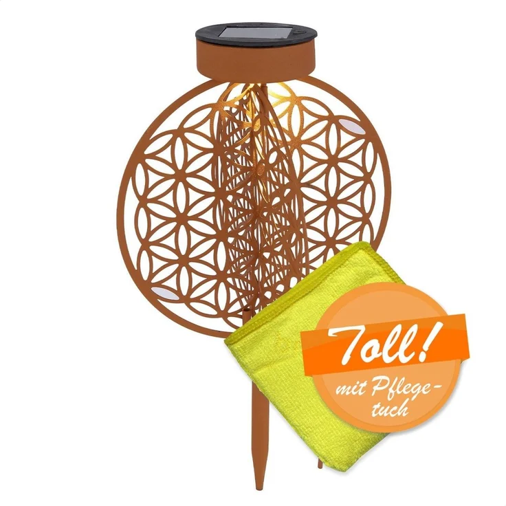 Solarleuchte Garten Scheibe Rost Solarlampe Außen Leuchte Solar mit Pflegetuch – Bild 8