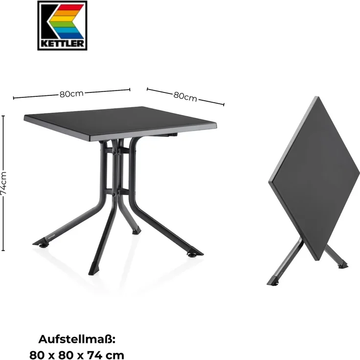 KETTLER Alu Balkon Klapptisch 80x80 cm Gartentisch Kettalux anthrazit – Bild 3