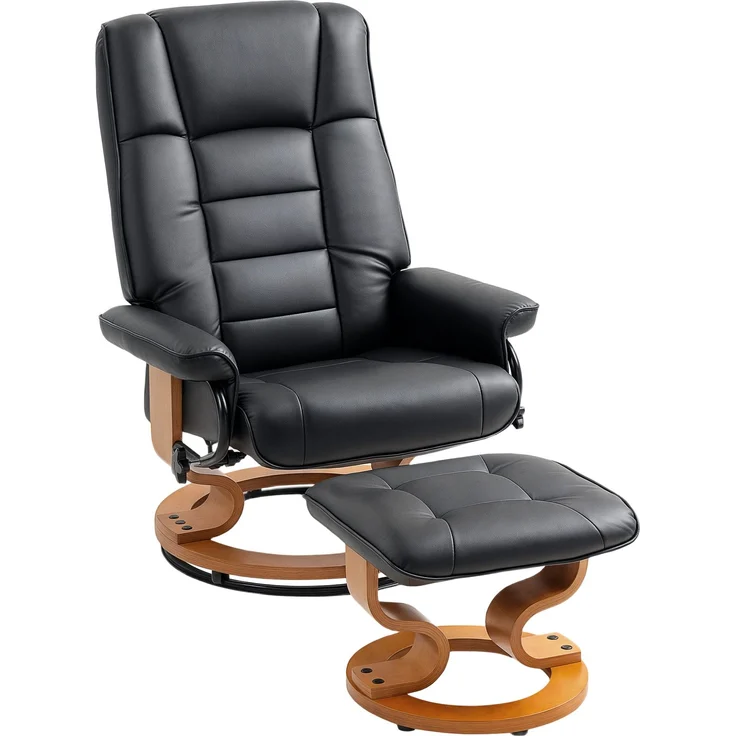 HOMCOM Relaxsessel mit Hocker, Kunstleder, Holz, Schwarz, 76L x 85B x 104H cm – Bild 1
