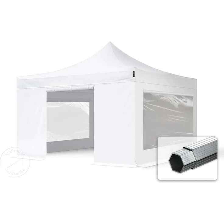4x4 m Faltpavillon PROFESSIONAL Alu 40mm, Seitenteile mit Panoramafenstern, weiß