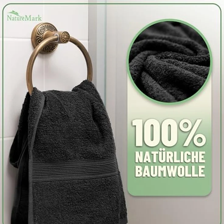 Green Mark Handtuch-Set mit 10 Teilen – 100% Baumwolle – 4 Handtücher 50×100 cm, 2 große Duschtücher 70×140 cm, 2 Gästetücher 30×50 cm und 2 Waschhandschuhe – Schwarz – Bild 4