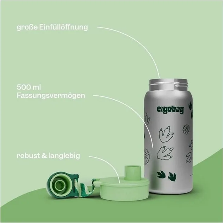 ergobag Trinkflasche Edelstahl Trinkflasche, auslaufsicher und kohlensäuregeeignet