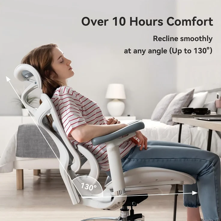 Sihoo 'Doro C300L' ergonomischer Schreibtischstuhl, 126x78,5 cm, in Weiß – Bild 13