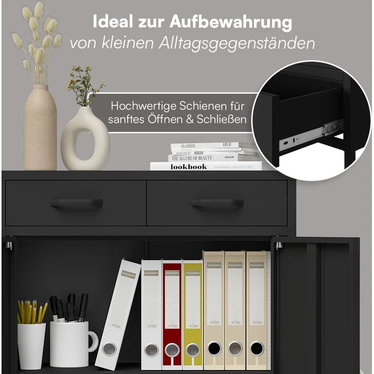 skølm 'Atria' Metallkommode, schwarz, 110x38x80 cm, mit 2 Schubladen und 2 Fächern – Bild 4