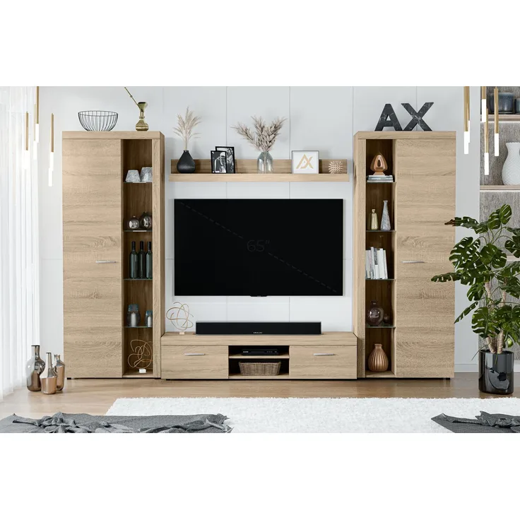 AX LIVING Spacoro XL Wohnwand Sonoma Eiche modern 300cm breit ohne LED