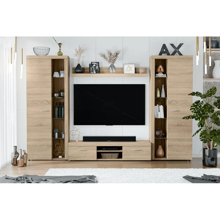 AX LIVING Spacoro XL Wohnwand Sonoma Eiche modern 300cm breit ohne LED – Bild 1