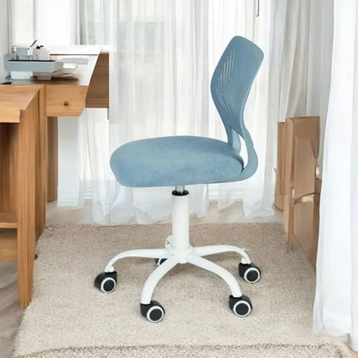 FurnitureR Blauer Schreibtischstuhl, modernes Design, robuster Kunststoff mit gepolstertem Komfortsitz, vielseitiger Gebrauch für Zuhause, Büro, platzsparend, mit Mobilitätsrollen, Geschenk für Kinder – Bild 4