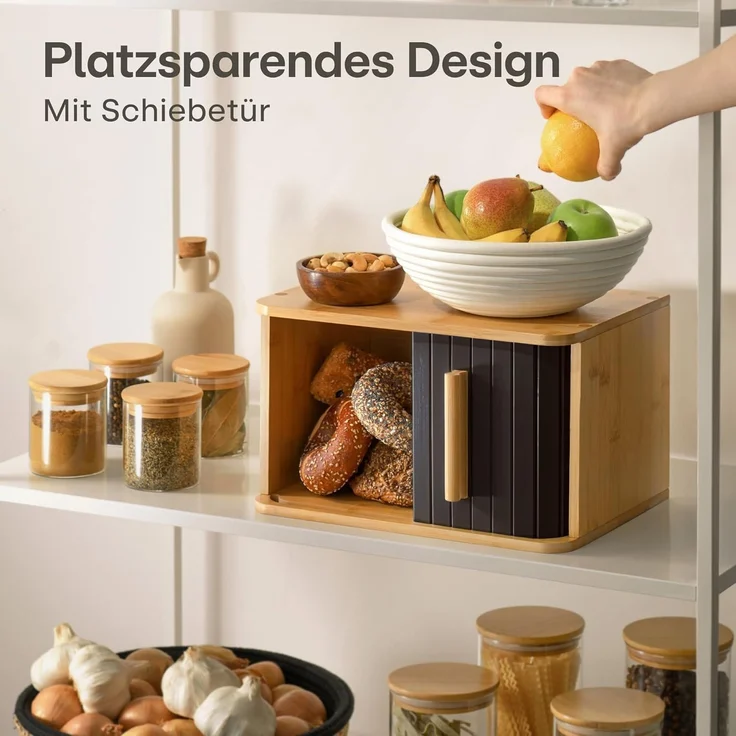 Praknu Brotkasten Brotkasten klein aus FSC® Holz mit Schiebetür - Brotaufbewahrung, Bambus, FSC® Holz - Platzsparend und stilvolle Brotbox für längere Frische – Bild 4