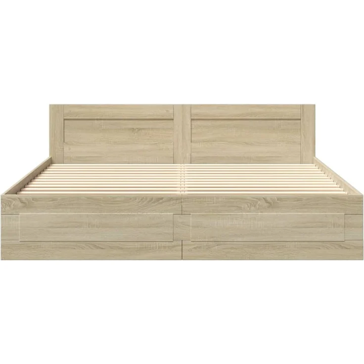 vidaXL Bettgestell mit Kopfteil Sonoma-Eiche 200x200 cm Holzwerkstoff 3295536 – Bild 5
