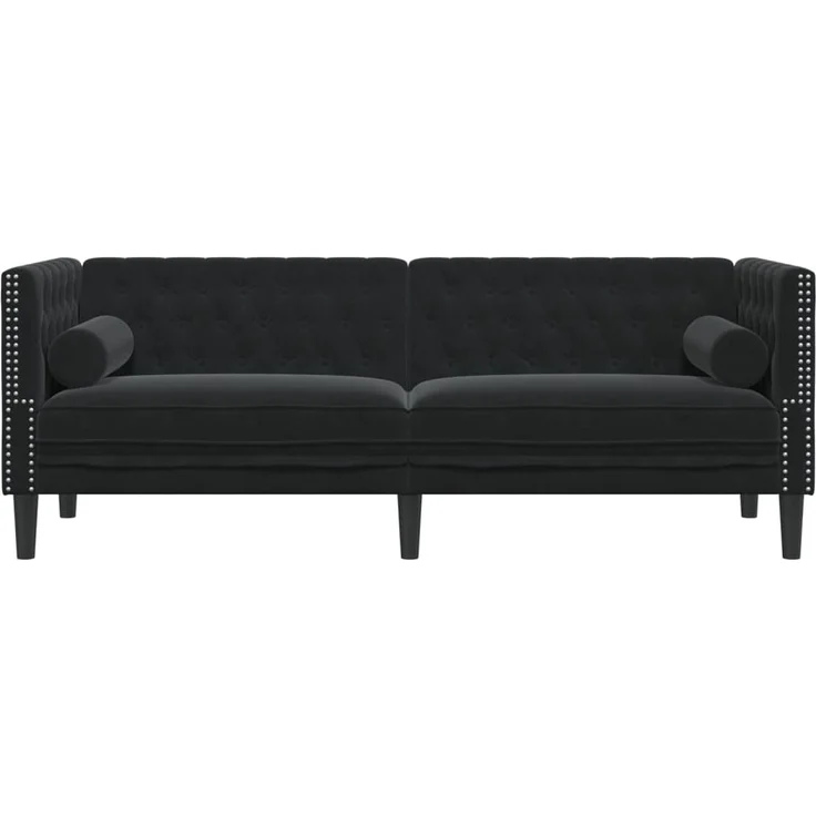 vidaXL Chesterfield-Sofa mit Nackenrollen 3-Sitzer Schwarz Samt 372698 – Bild 3