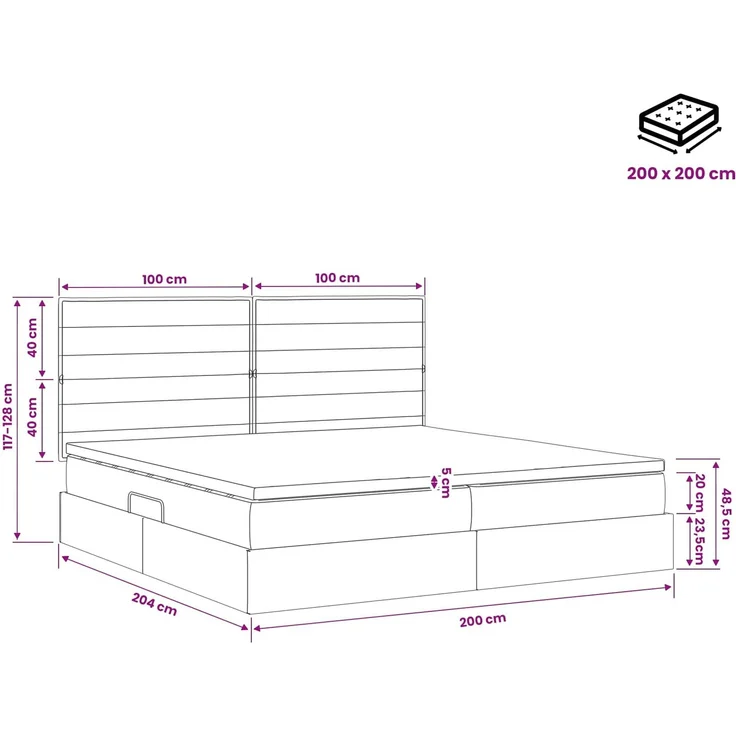 vidaXL Aufbewahrungsbett mit Matratze Dunkelgrau 200 x 200 cm Stoff 3459463 – Bild 12
