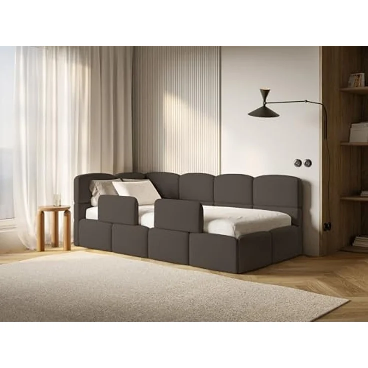 Selsey 'Cloudy' Kinderbett 120 cm, Bettkasten, 2x Rausfallschutz, Chenille, links, Braun – Bild 4