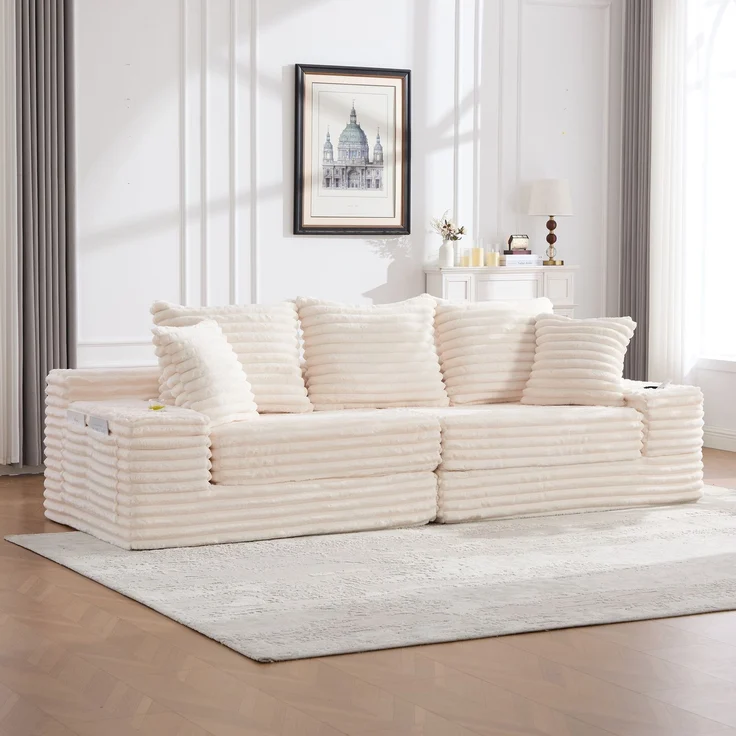 ZUBALIYA Schlafsofa 98x87 cm, mit Stauraum, mit Treppe, mit Leiter, mit Cordbezug, mit Schaumstoffpolsterung, Beige – Bild 13