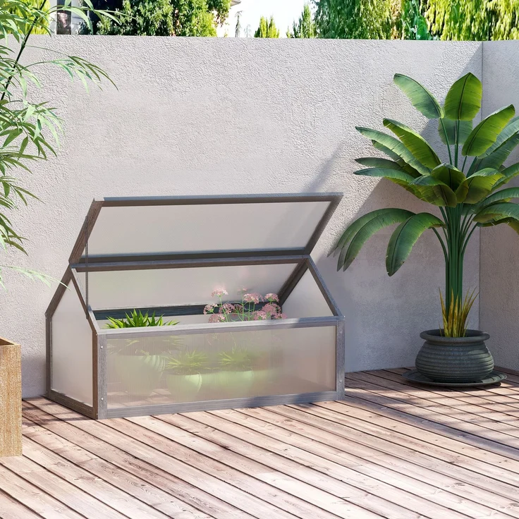 MELAYR, Mini-Gewächshaus, Kompaktes Pflanzenhaus aus Holz, Polycarbonat-Platten, 90 x 52 x 49.5 cm, Grau – Bild 4