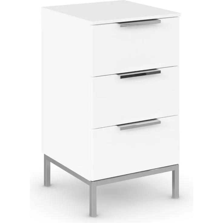 Rauch Möbel Flipp, Kommode für Schlafzimmer, Kinderzimmer, Wohnzimmer, Jugendzimmer, Flur, Garderobe, 3 Schubladen, mit Softclose-Funktion, Griffe und Metallkufe Chrom, Farbe Weiß, Breite 40 cm