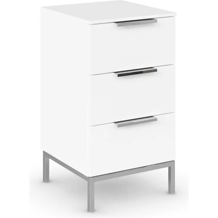 Rauch Möbel Flipp, Kommode für Schlafzimmer, Kinderzimmer, Wohnzimmer, Jugendzimmer, Flur, Garderobe, 3 Schubladen, mit Softclose-Funktion, Griffe und Metallkufe Chrom, Farbe Weiß, Breite 40 cm