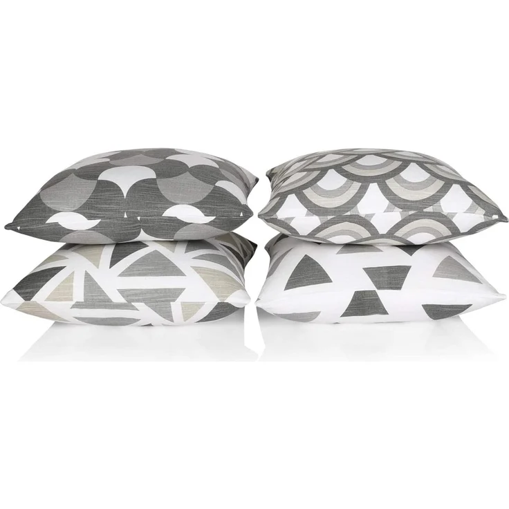 Penguin Home 4Er - Pack Dekorative Quadratische Kissen Aus Baumwolle, Luxuriöse, Stilvolle Für Wohnzimmer, Sofa, Schlafzimmer, Mit Unsichtbarem Reißverschluss, 45X45 cm (18" Inches), Grau/Weiß – Bild 3
