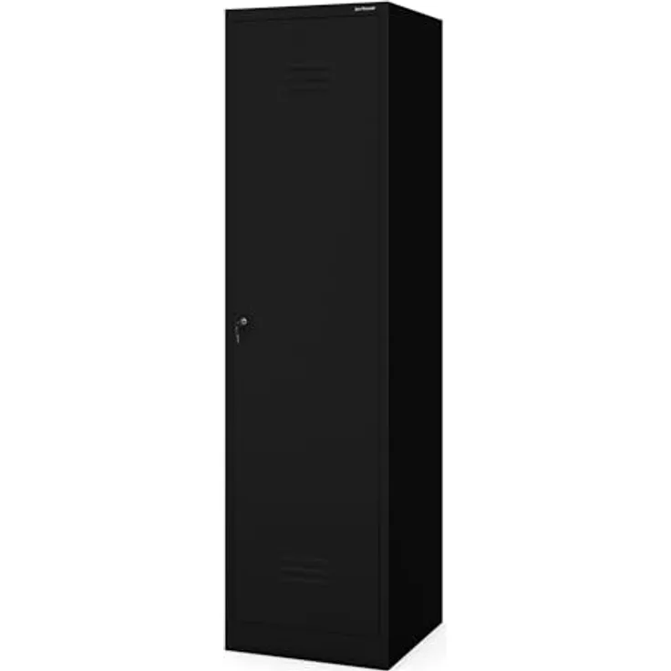 Jan Nowak Besenschrank Haushaltsschrank Metall - Agnes | 50 x 185 x 50 cm | Mehrzweckschrank Weiß mit Regale und Kleiderstange | Schloss, Belüftung | Putzschrank Schmal 50 cm Breit | Schwarz