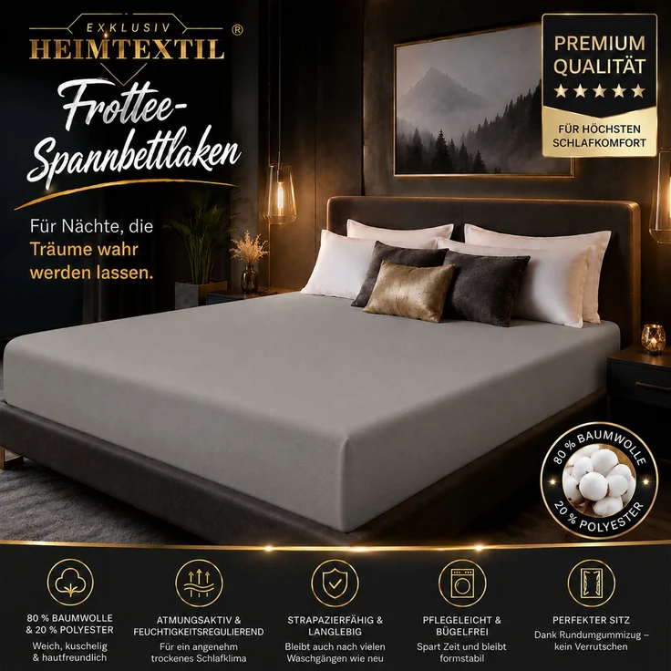 EXKLUSIV HEIMTEXTIL Frottee Spannbettlaken 200 x 220 cm Grau – Bild 2