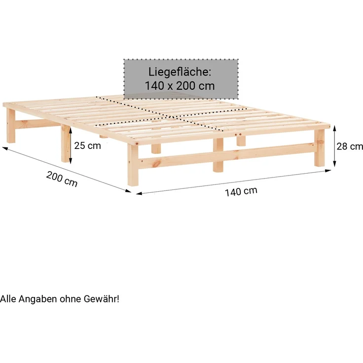 Holzbett 140x200 mit Matratze Holzbettrahmen Palettenbett Doppelbett Bett Massiv Holz Bettgestell – Bild 3