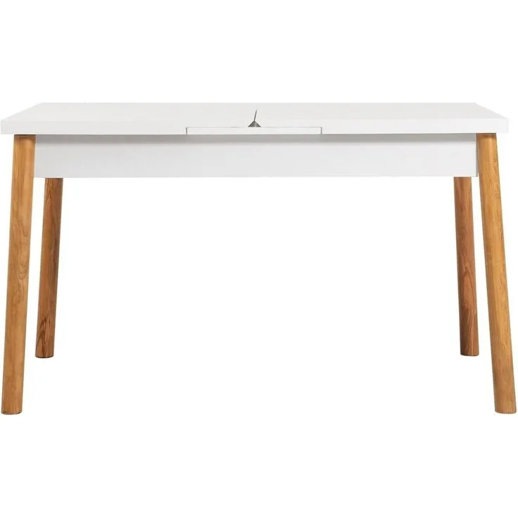 Calicosy Ausziehbarer Tisch von 120 bis 153 cm, Dekor Weiß und Atlantik-Kiefer - SANTIAGO - Weiß