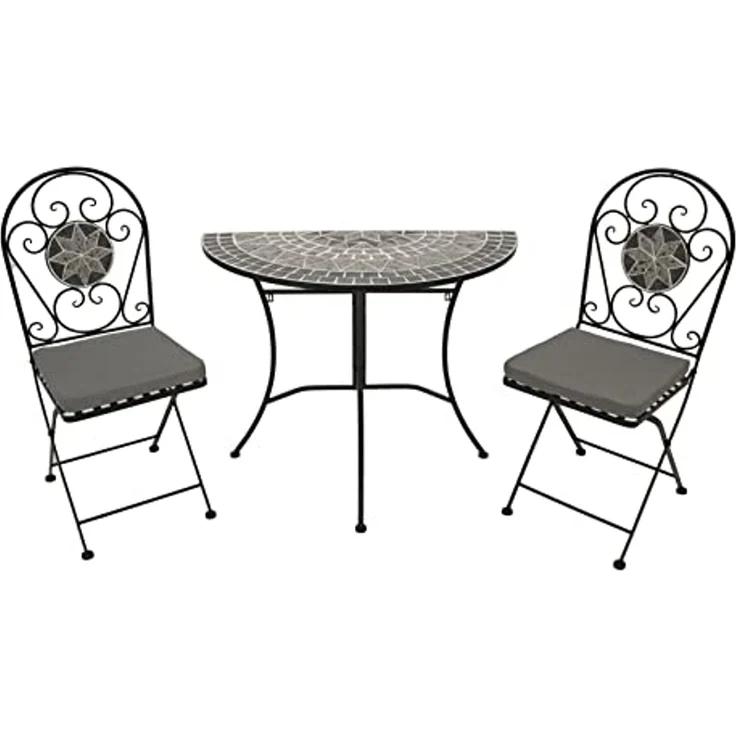 DEGAMO SIENA Balkonset 3-teilig, Metall + Mosaik, schwarz/grau, Tisch 90x45cm halbrund – Bild 1