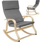 TecTake Schaukelstuhl mit Armlehnen, Gestell aus Birkenholz, 65 x 94 x 100 cm, bis 150 kg, Kufen mit Stoppern + Filzgleitern, bequemes Sitz- & Rückenpolster inkl. Kopfkissen (Hellgrau | Nr. 404525)