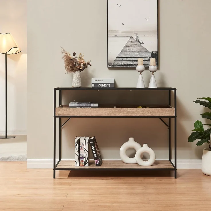 Konsolentisch Belana 110x40x80 cm Schwarz/Eicheoptik [en. casa] – Bild 3