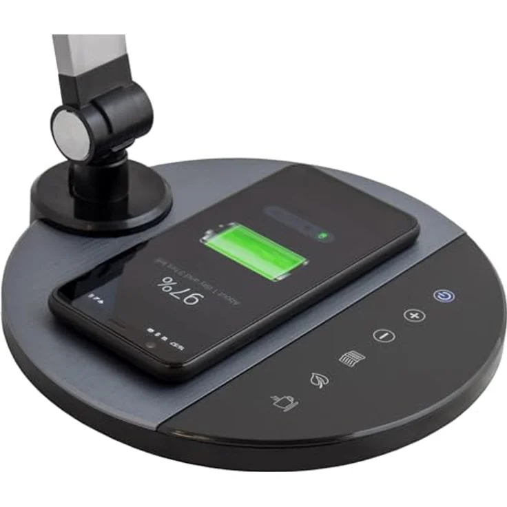 FeinTech LTL00620 LED Schreibtischlampe mit kabelloser Ladefunktion, dimmbar, Silbergrau – Bild 3