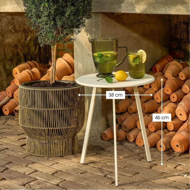MICA Decorations Seattle Beistelltisch für Außenbereich - Runder Couchtisch - Pflanzentisch und Kaffeetisch - H45 x Ø38 cm - Metall - Cremefarben – Bild 3