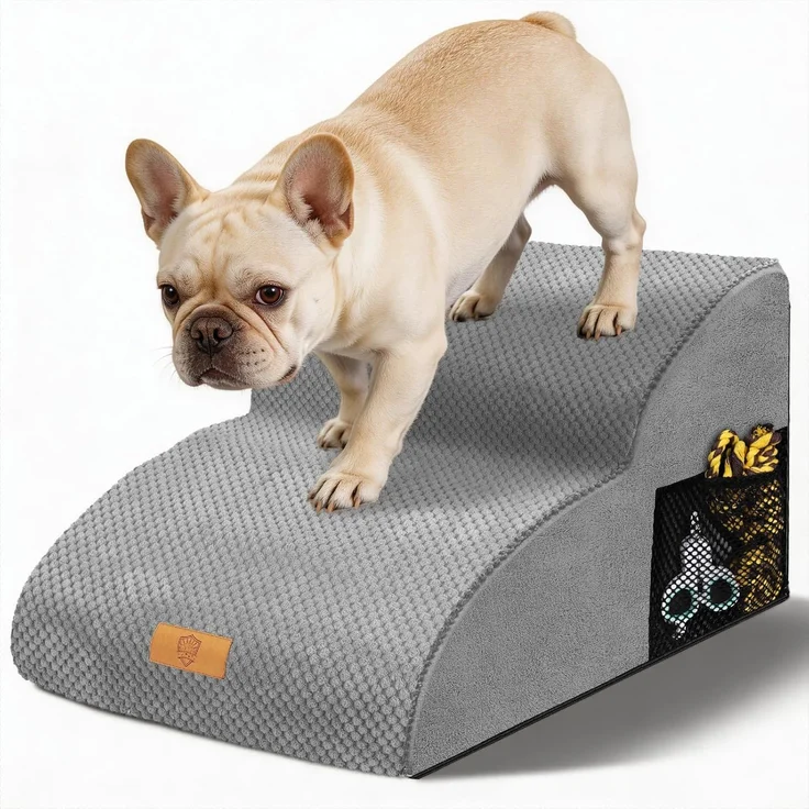 HEVOL Hundetreppe für Kleine Hunde – 2-Stufen Haustiertreppe mit Waschbarem Bezug, Abnehmbar und Tragbar, Inkl. Fusselrolle – Bild 1