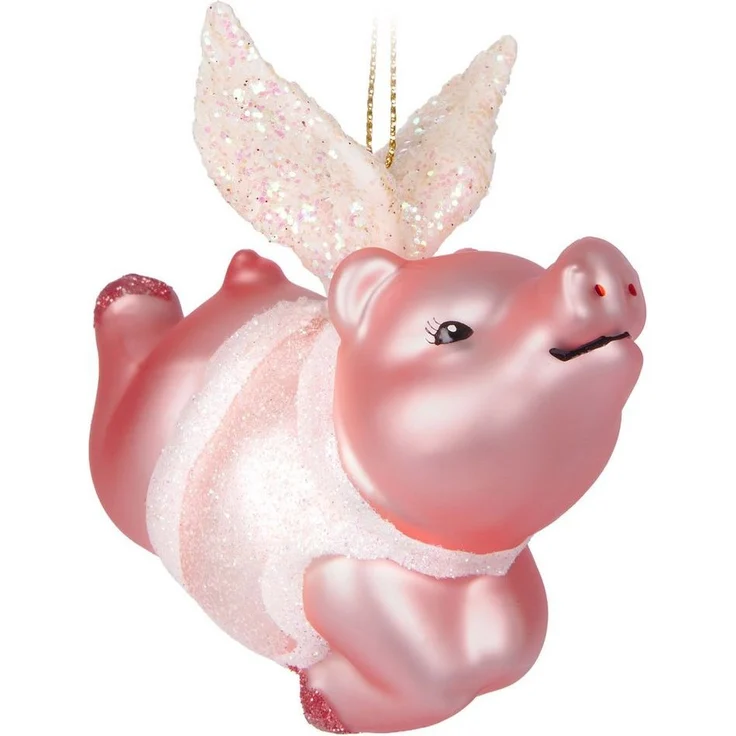 BRUBAKER Weihnachtsbaumkugel Fliegendes Schwein - Weihnachtskugel Schweinchen mit Engelsflügeln (1 St), Handbemalt & Mundgeblasen - Lustiger Christbaumschmuck Glas Figuren – Bild 2
