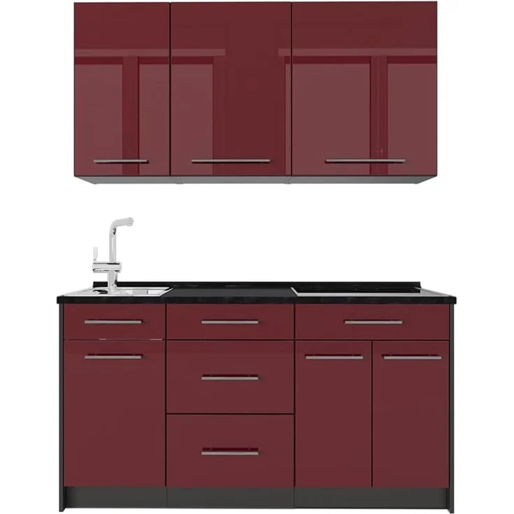Singleküche Fame-Line Bordeaux Hochglanz/Anthrazit 150 cm, AP Anthrazit Vicco – Bild 1