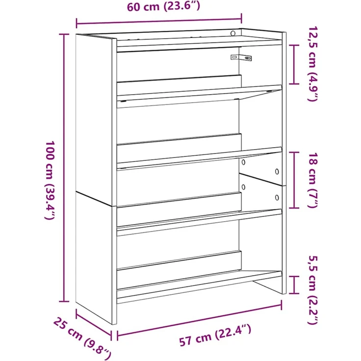 vidaXL Schuhregal Räuchereiche 60x25x81 cm Holzwerkstoff 859882 – Bild 8