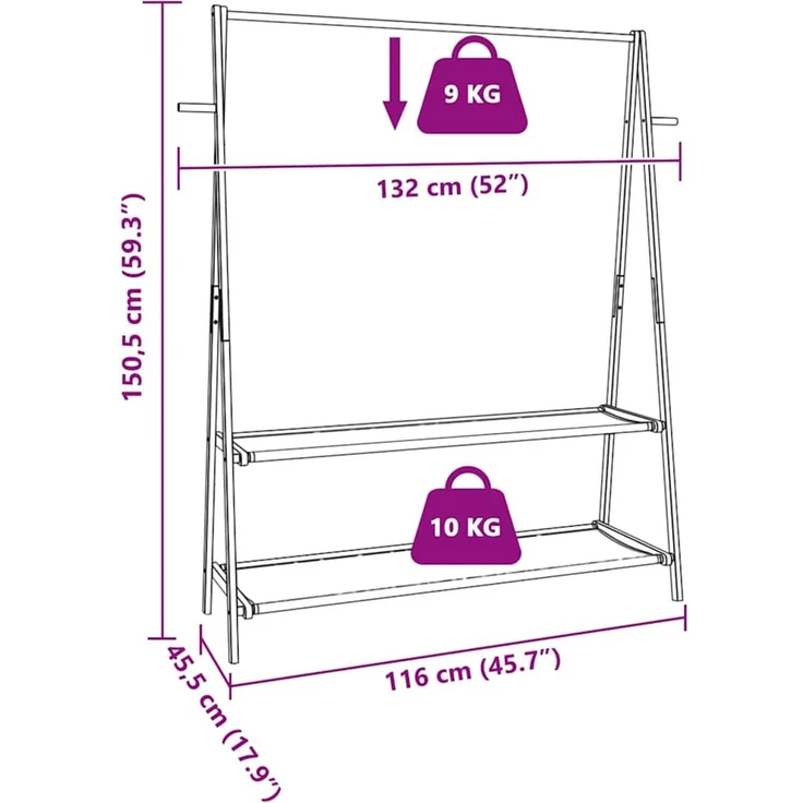 vidaXL Kleiderständer mit Ablagen 132x45,5x150,5 cm Bambus 4008914 – Bild 9