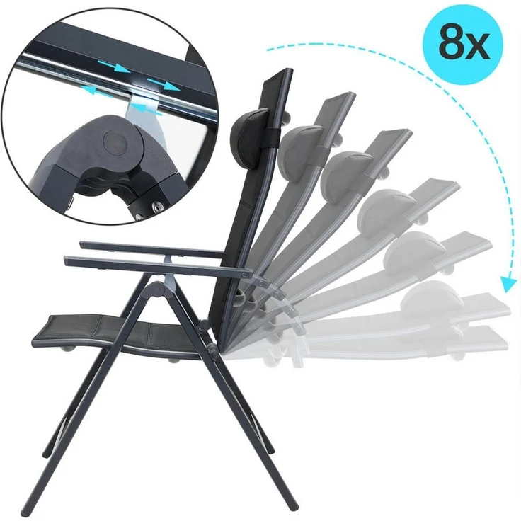 Casaria Gartenstuhl Bern Premium (2 St), Lehne 8-Fach Verstellbar Alu Gepolstert 120kg Belastbarkeit Wetterfest – Bild 3