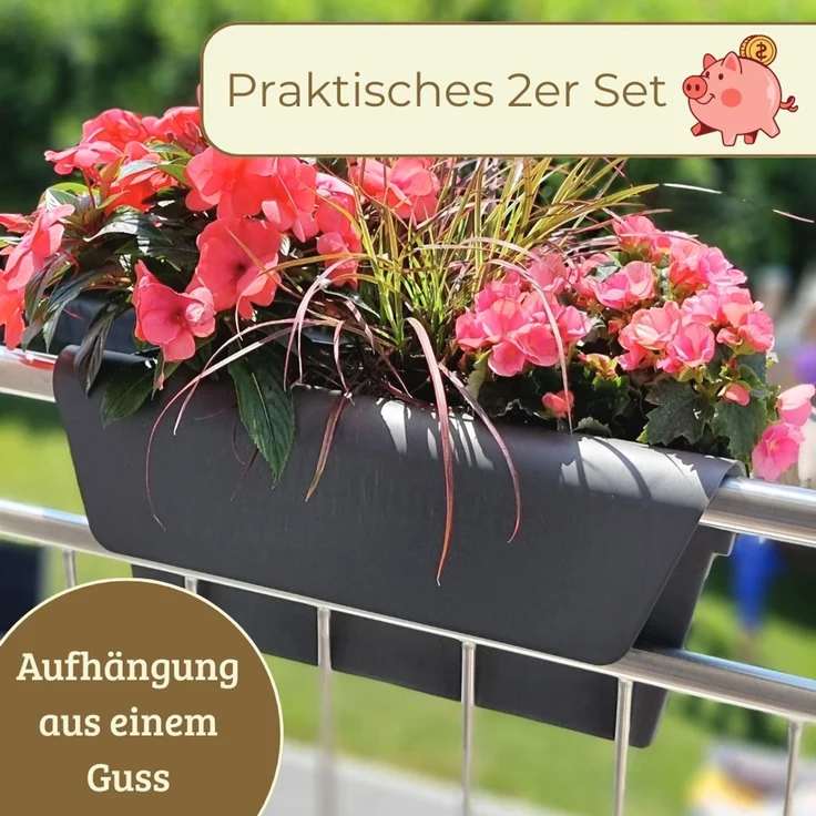 GarPet Balkonkasten 2x Geländerkasten Balkon mit Wasserspeicher Blumen Topf Kasten – Bild 9