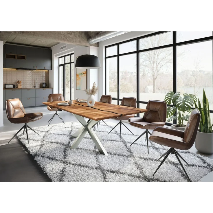 Esstisch Akazie 220x100x74 natur lackiert / Epoxid schwarz, Kreuzgestell silber matt EPOXY – Bild 9