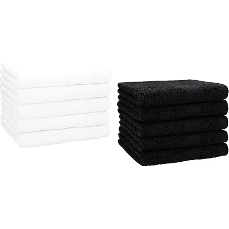 Betz Gästehandtücher 10 Stück Premium 30x50 cm Farbe weiß und schwarz, 100% Baumwolle – Bild 1