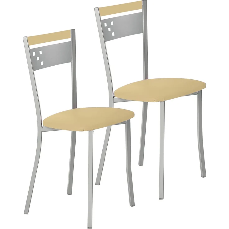 ASTIMESA Zwei Küchenstühle aus Metall, Rückenlehne und Sitzfläche, Beige
