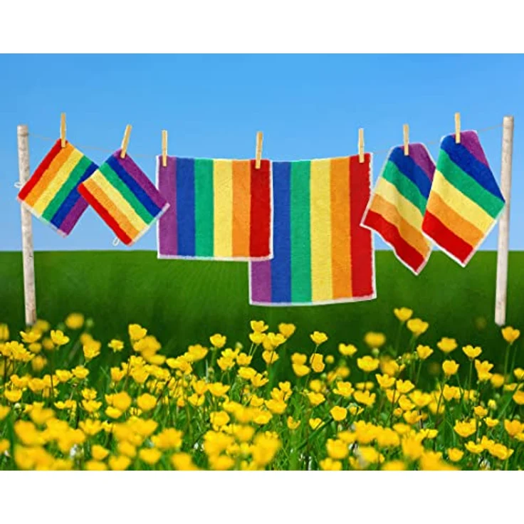 Lashuma Seiftuch Regenbogen, (Set, 4-St), gestreifte Waschlappen 30x30 cm bunt – Bild 6