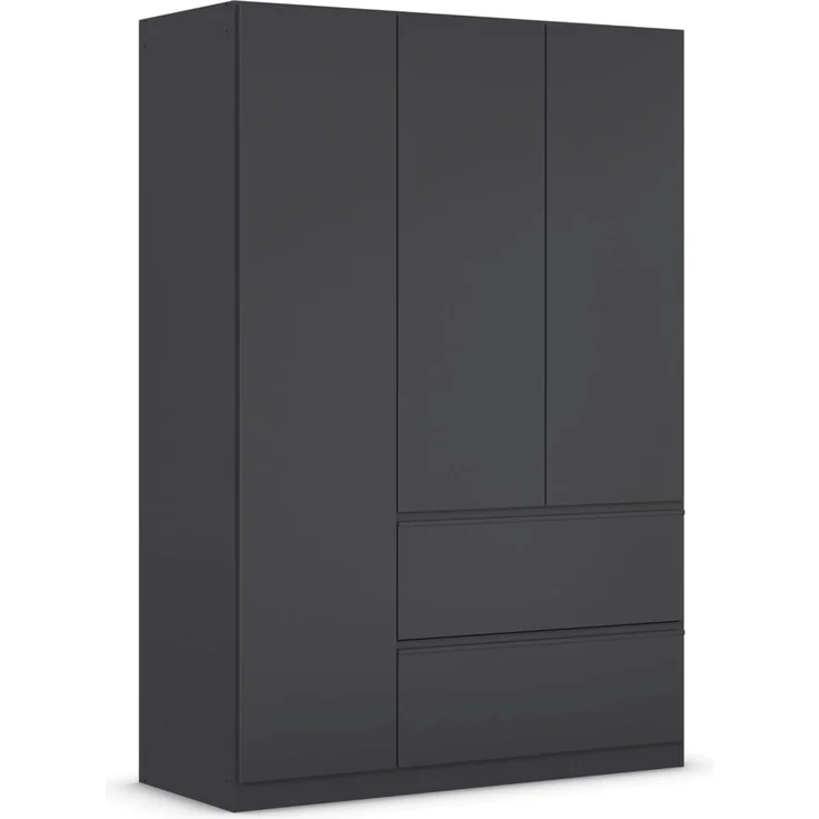 rauch Kleiderschrank, Drehtürenschrank COSTA, 3-türig, 2 Schubkästen, push-to-open, Grau metallic, 136 x 197 x 54 cm – Bild 1