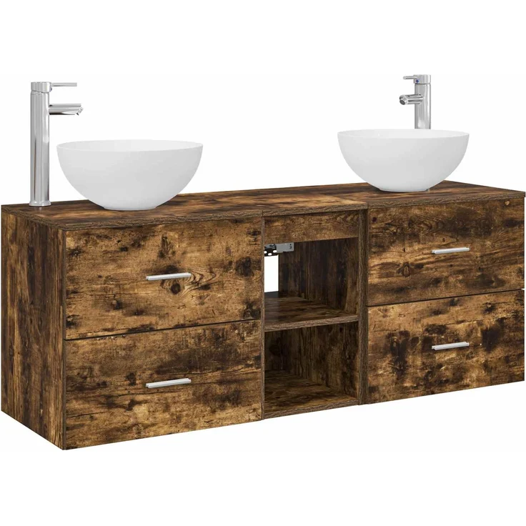 vidaXL Badezimmerschrank-Set 3 stk. Geräucherte Eiche 129 x 35 x 80 cm 3405791 – Bild 2