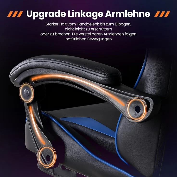 Sweetcrispy Gaming Stuhl, Gaming Chair mit Fußstütze Kopfstütze Lendenwirbelstütze, Ergonomischer PC Stuhl, Höhenverstellbarer Bürostuhl Computerstuhl, Gamer Stuhl, Drehbarer Schreibtischstuhl, Blau – Bild 7