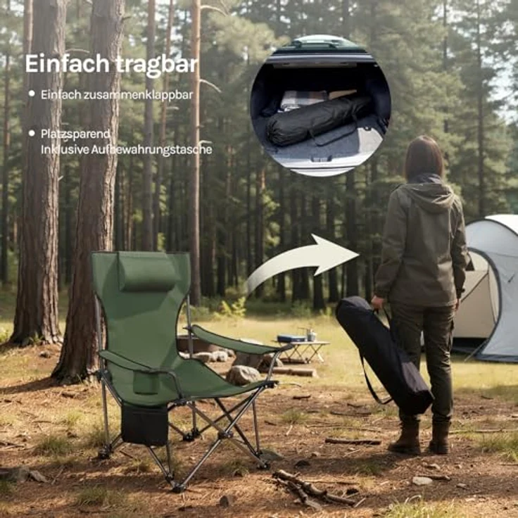 WOLTU Campingstuhl 2er Set Faltbar mit Fußablage,2-in-1 Strandstuhl klappbar,Angelstuhl Camping Klappstuhl mit Getränkehalter Aufbewahrungstasche für Camping Strand Angeln – Bild 6