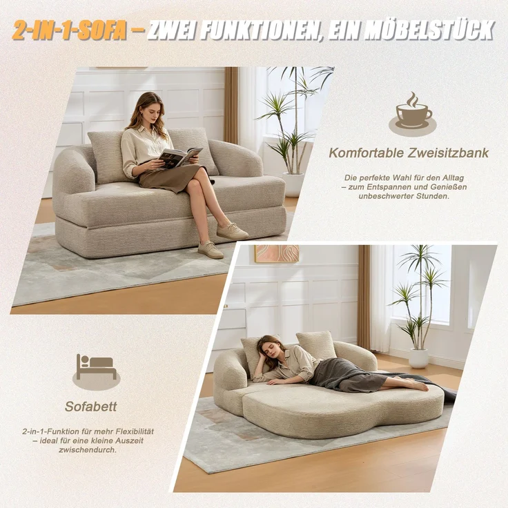 ZUBALIYA Schlafsofa 84x65 cm, mit LED - Beleuchtung, mit Chenille - Bezug, modular aufgebaut, mit Schaumstoffpolsterung – Bild 4
