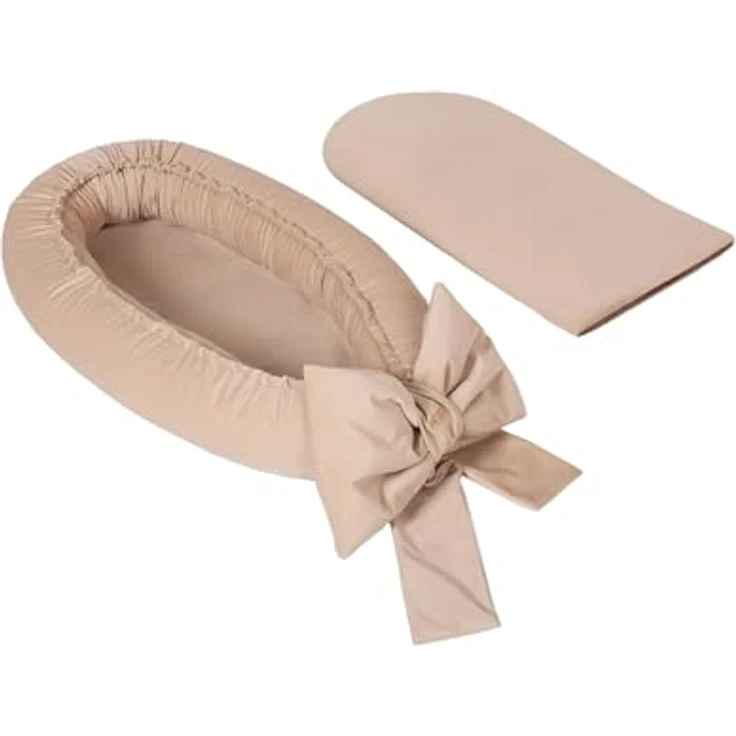 Kuschelnest Babynest Babynestchen Nestchen Reisebett Wickelauflage mit Schleife (Farbe: cappuccinofarben) – Bild 3